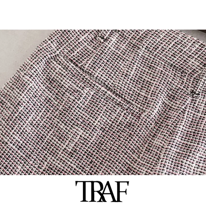 

TRAF Women Vintage Stylish Houndstooth Tweed Shorts Fashion High Waist Side Pockets Female Short Pants Casual Pantalones Mujer