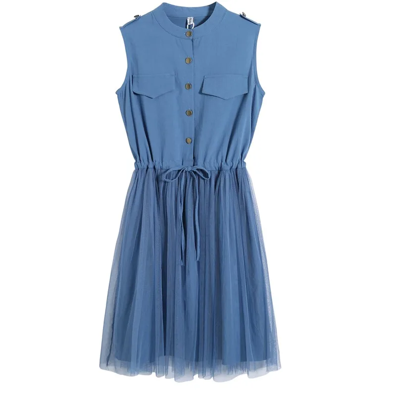 

Женское кружевное платье без рукавов, голубое повседневное Сетчатое Хлопковое платье розового цвета с поясом на талии, лето 2020