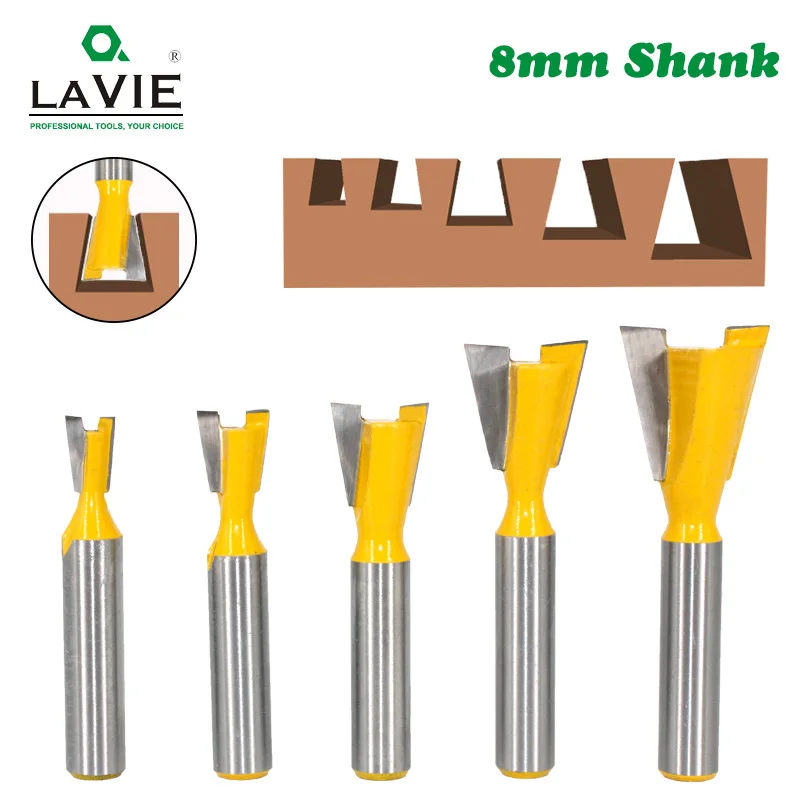 LA VIE 1pc 8mm Shank Dovetail Joint Router Bits Set 14 Degree Woodworking Engraving Bit Milling Cutter for Wood MC02220
