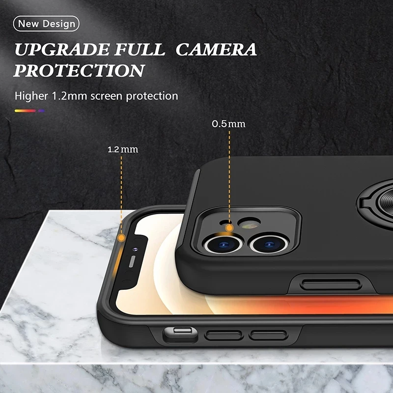 

For iphone 12 11 Pro Max X XR XSMAX XS 6 S 7 8 Plus SE2020 12Mini 12Pro 11Pro Case Rugged Armor Shockproof Car Holder Ring Cover