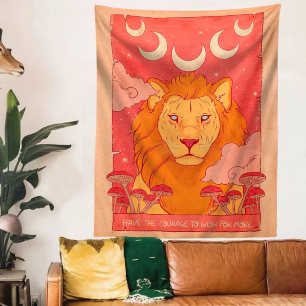 Винтажный настенный гобелен в виде Луны Настенный декор стиле Лев