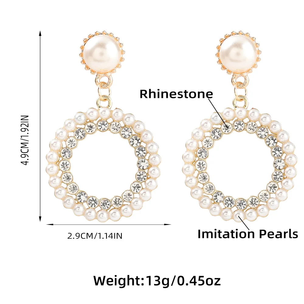 

2021 New Round Metal Imitation Pearl Rhinestone Earrings Women's Creative Pop Party Jewelry Accessories