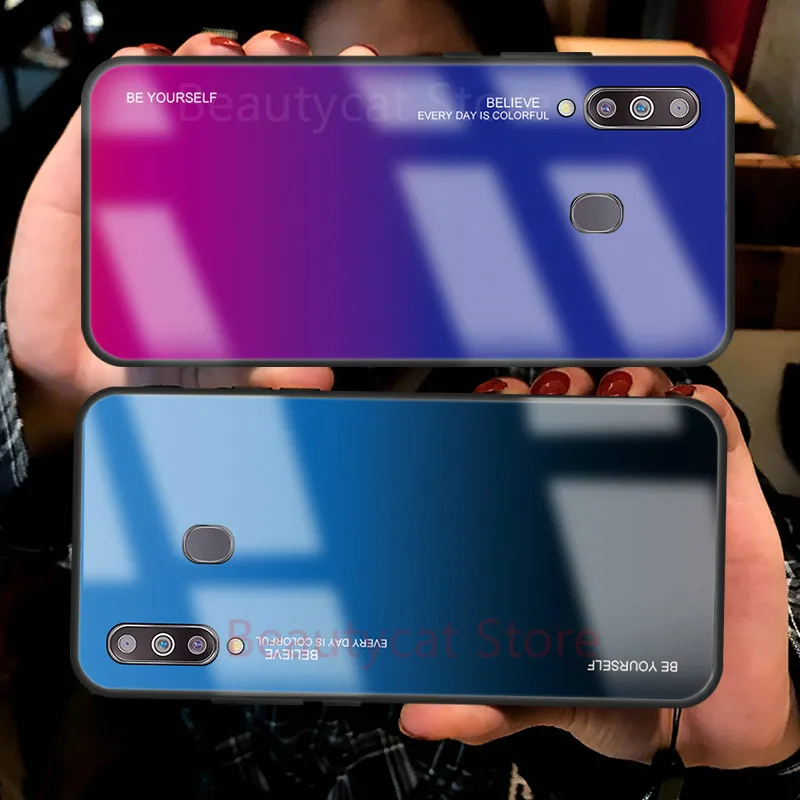 Чехлы с закаленным стеклом для samsung Galaxy A70 чехол A50 A30 A20E A20 A10 M30 M20 M10 A750 на спине градиент Цвет бампер для A9Pro