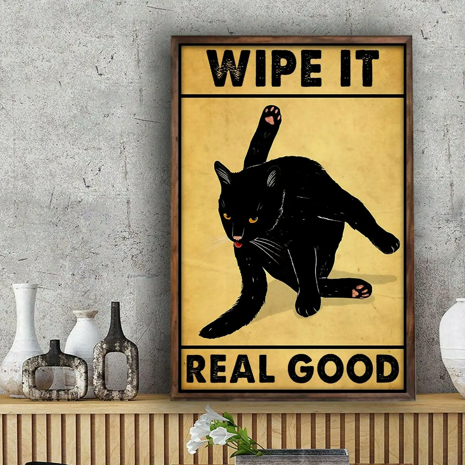 Черная кошка очень хороший плакат для влюбленных потертый шик винтажные