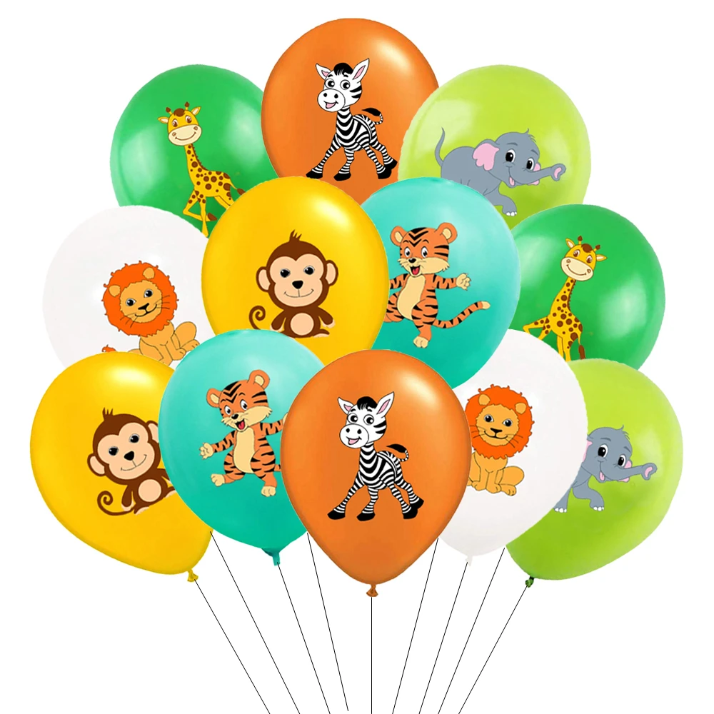 

10pcs Jungle Animal Latex Balloons 12inch Zebra Lion Helium Globos Safari Birthday Party Decoration Ballons Baby Shower Supplies