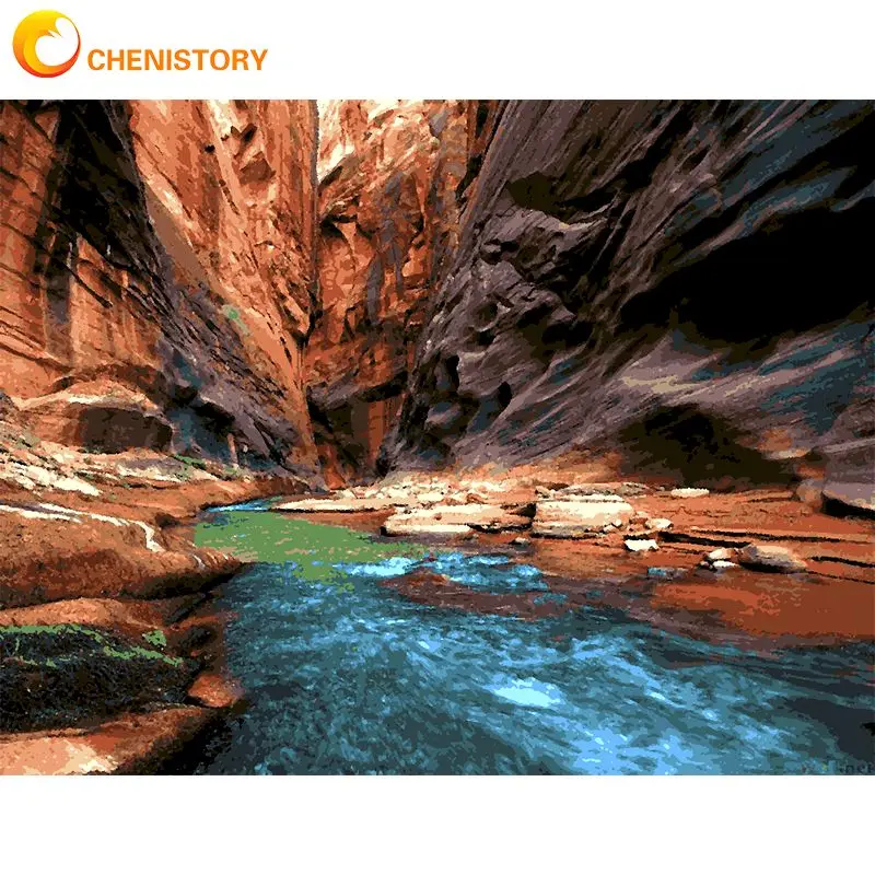

CHENISTORY Frame Oil Painting By Numbers Mountain River Landscape Picture By Number Modern Home Living Room Decoration DIY Gift