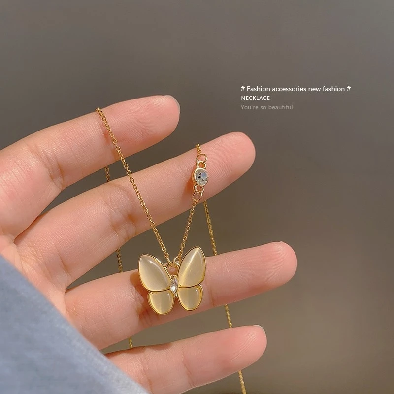 

Opal Butterfly Necklace Female Light Luxury Niche Design Sense Fashion Trend Clavicle Chain Simple Temperament