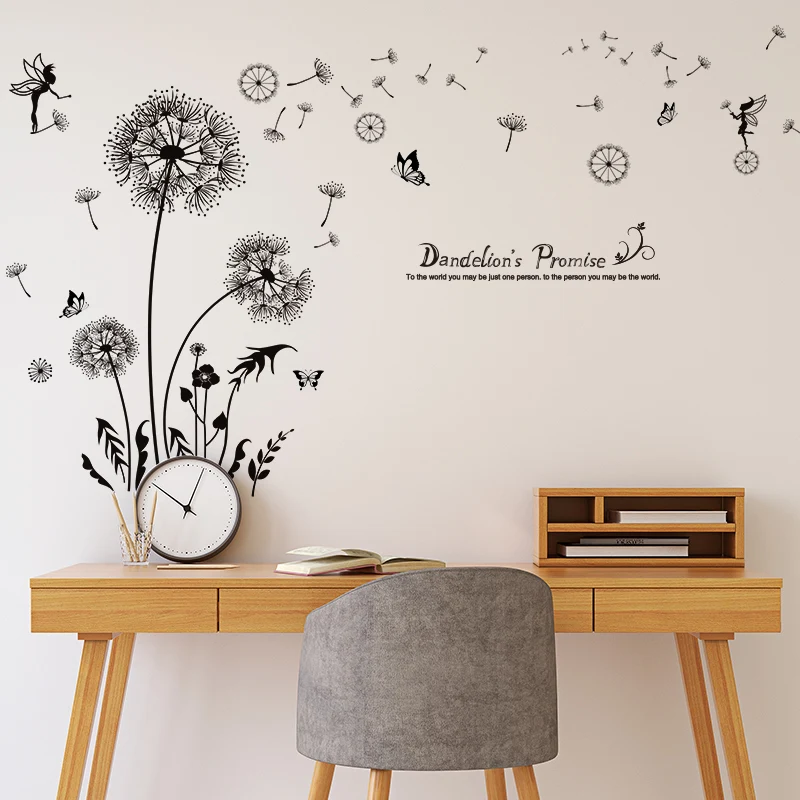 [SHIJUEHEZI] черный Одуванчик эльф наклейки на стену виниловые DIY цветочные растения