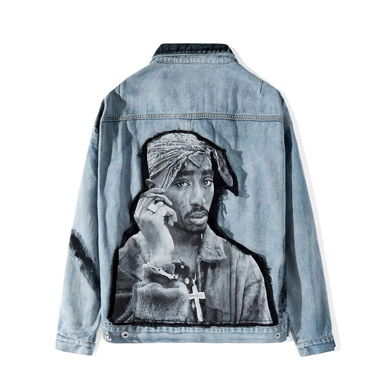 Blue GONTHWID хип-хоп рэп раппер 2PAC Тупак Шакур Лоскутная галстук-краситель джинсовая куртка хип-хоп Повседневная джинсовая куртка уличная верхняя одежда - Цвет: Blue
