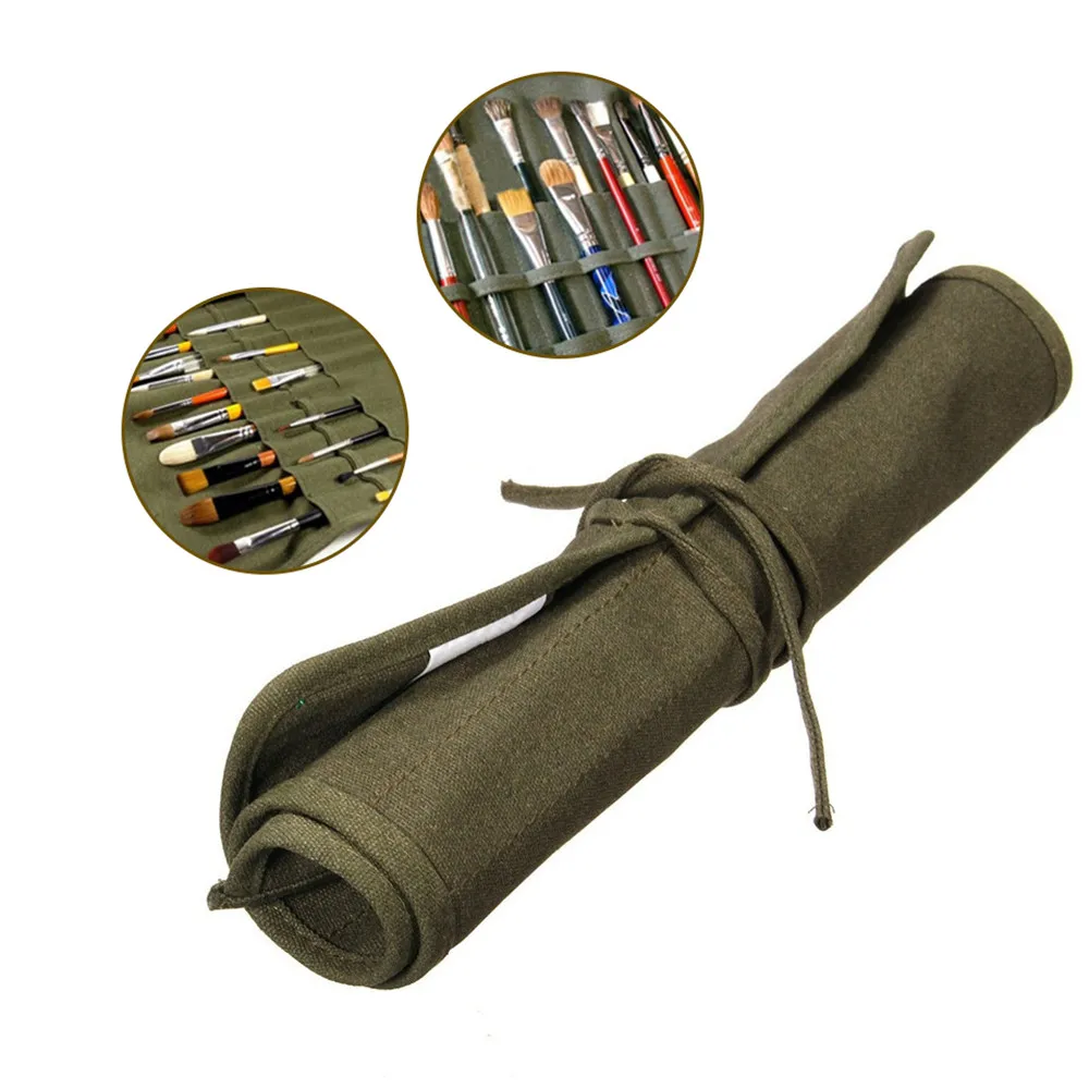 Современный холщовый чехол для рисования в рулоне с кисточками чехлы виде ручки