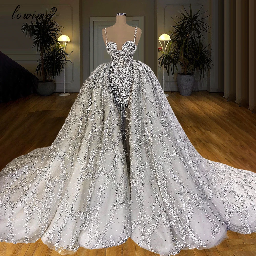 High Fashion Sexy Wedding Dresses 2020 Strapless Luxury Bridal Gowns A-Line Robe De Mariee Sequins Romantic Wedding Gowns