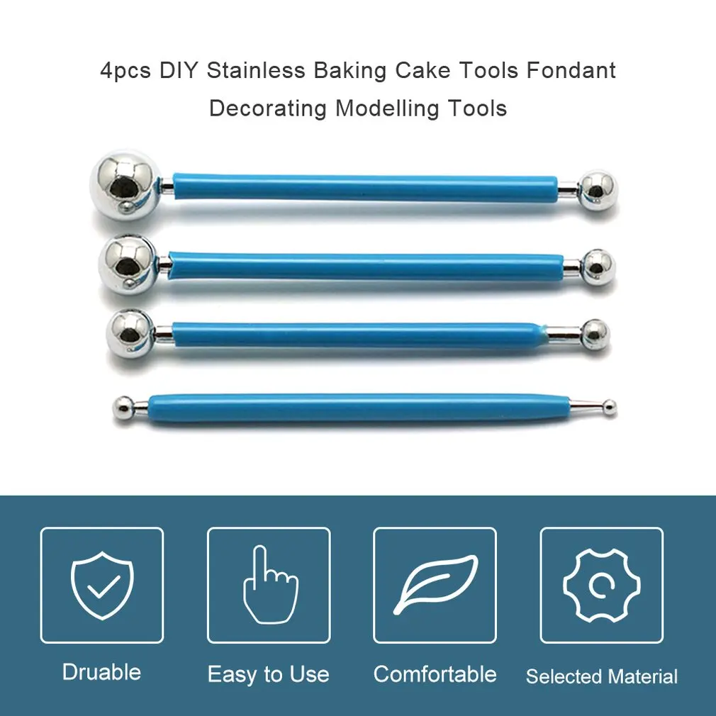 4 шт. DIY Инструменты для выпечки тортов Нержавеющая сталь мяч Fondant (сахарная)