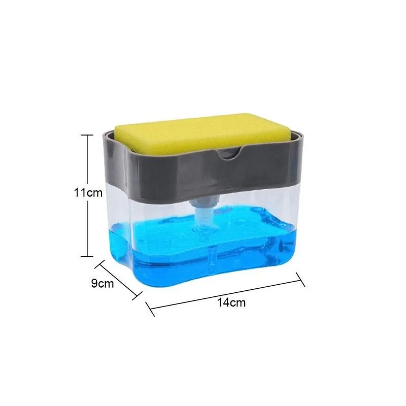 

Kitchen Liquid Soap Pump Dispenser 2 In1 ABS Sponge 1pc Press Home Dispenser Soap Countertop Press Holder Y6D2
