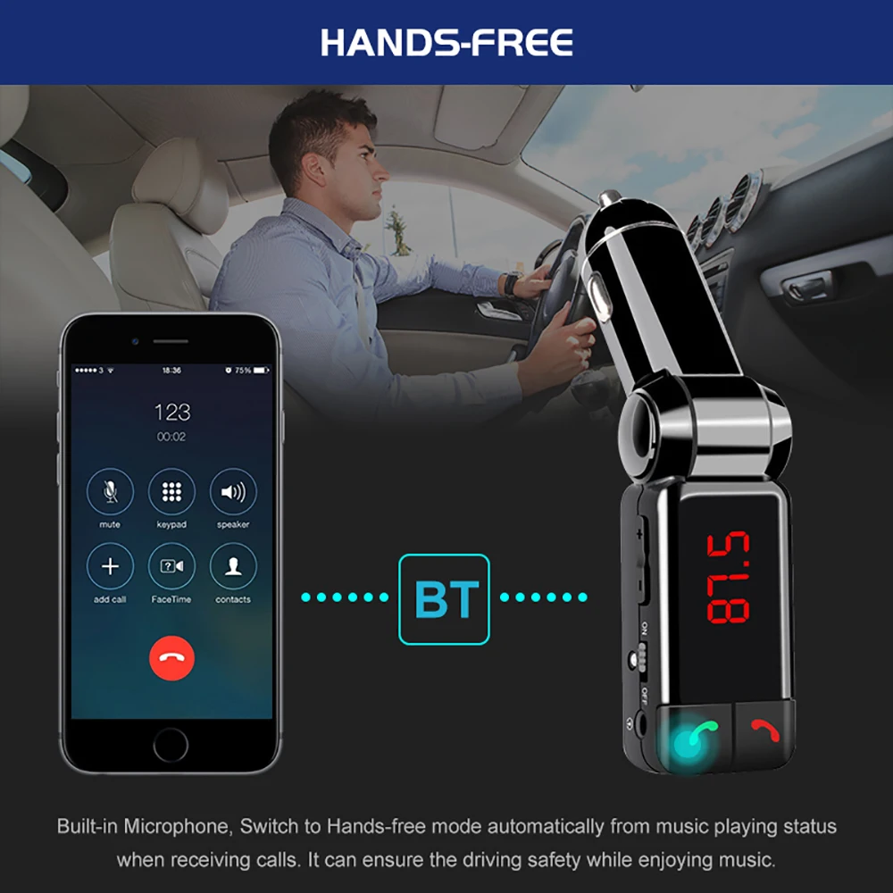Автомобильный fm трансмиттер VicTsing с двумя USB портами Bluetooth mp3 плеером usb портом и