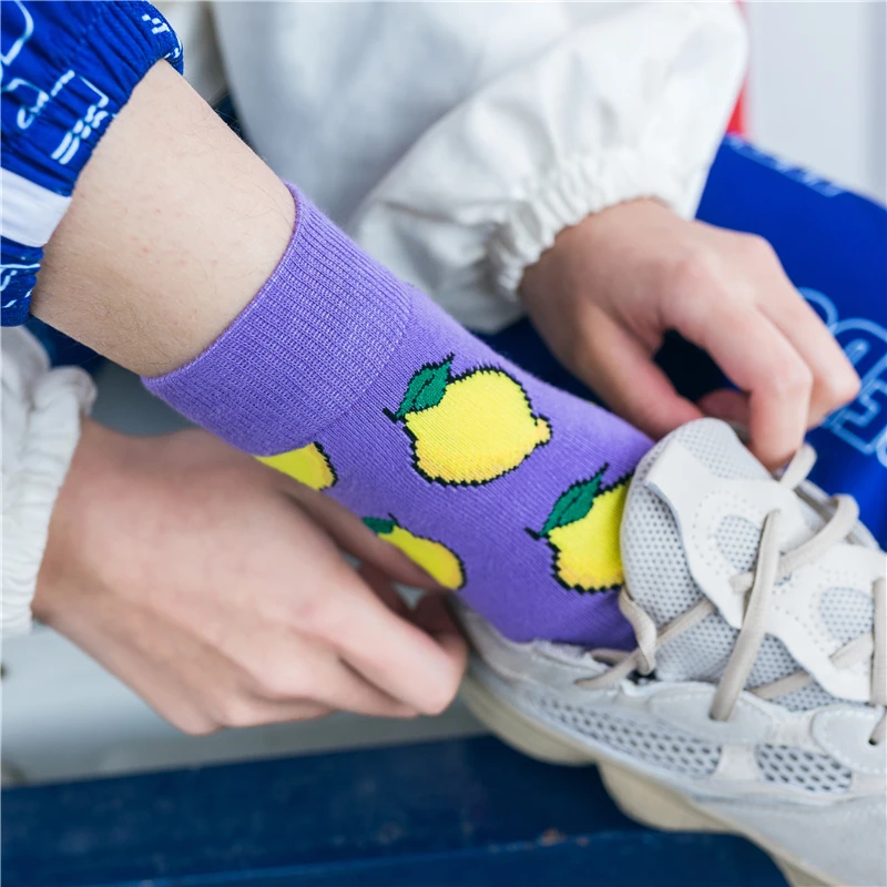 

AOMU 2021 Colorful Socks Fruits Banana Lemon Egg Cookie Donuts Food Happy Color Harajuku Socks For Women Fashion Accessories