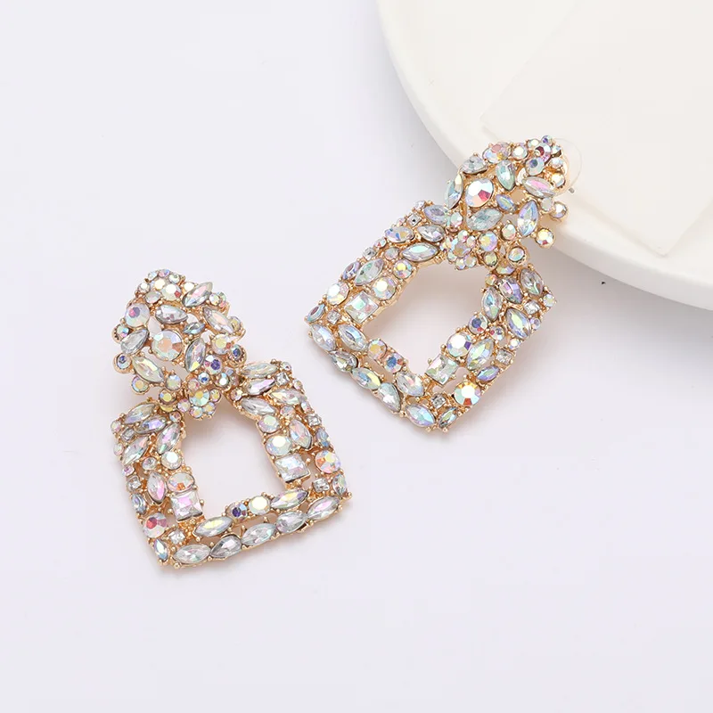 Женские серьги подвески ZA Геометрические Квадратные с блестящими кристаллами