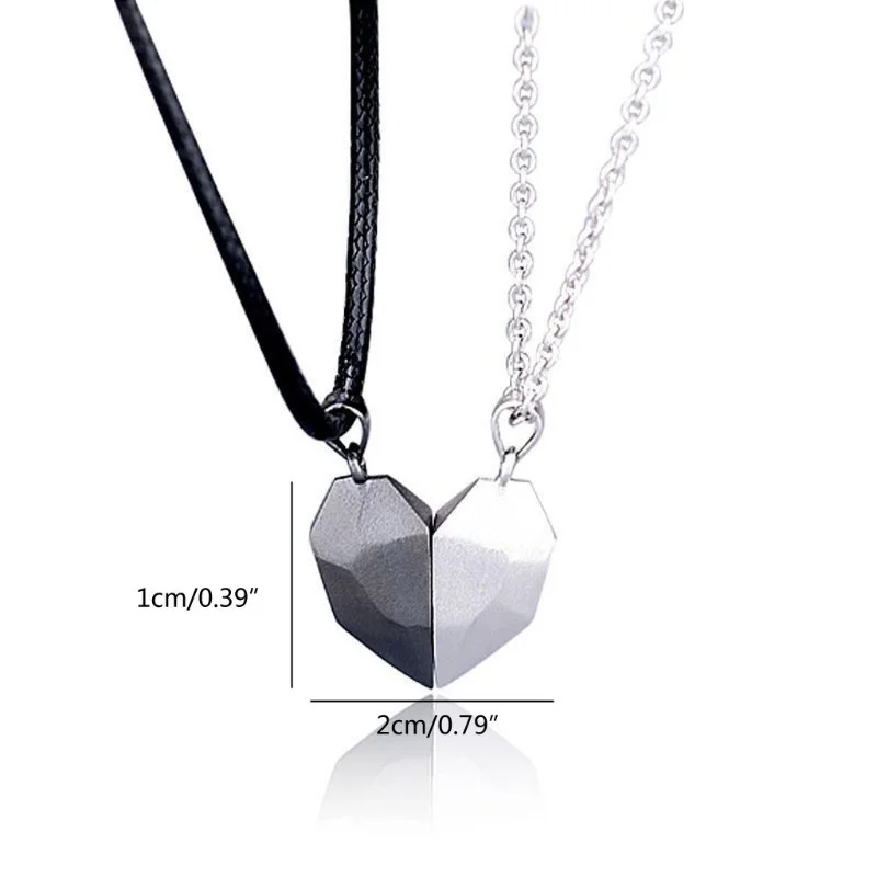 

2Pcs Minimalist Lovers Matching Friendship Heart Pendant Creative Couple Magnetic Distance Faceted Heart Necklace Jewelry Gift #
