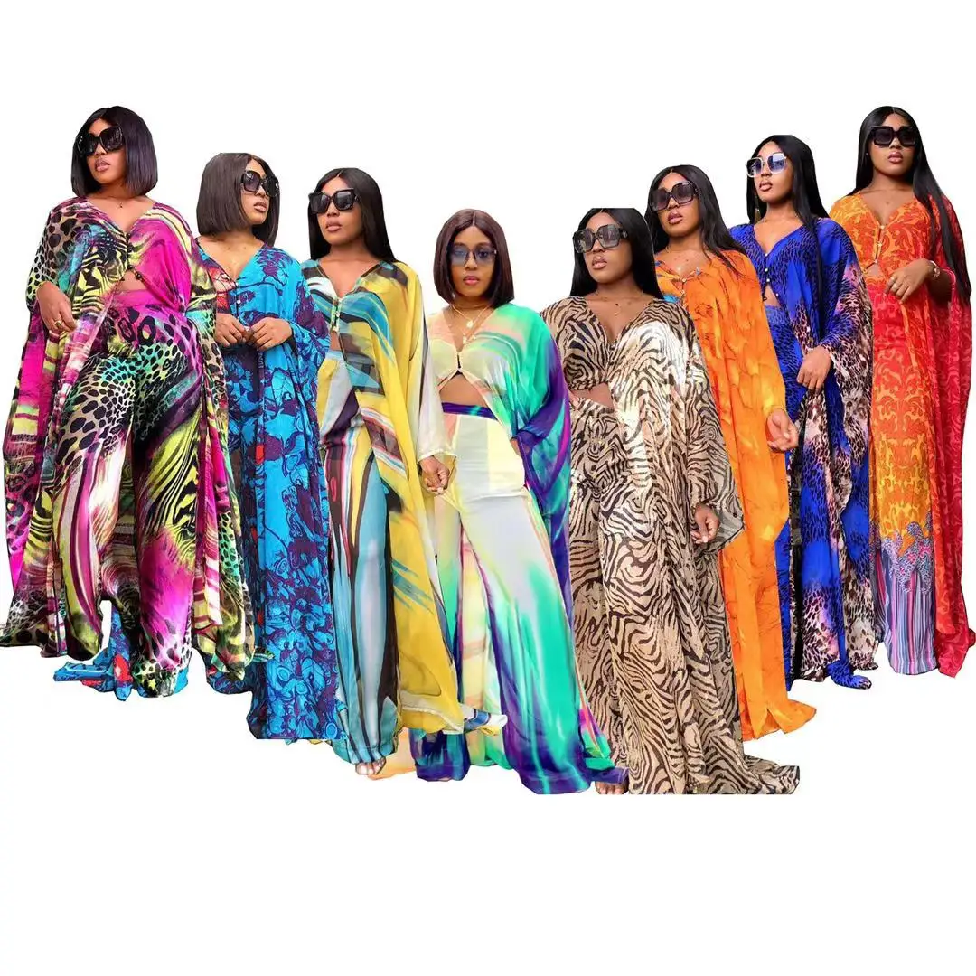 Abaya africano para mujer, conjunto de 2 piezas, Dashiki africano, traje de dos piezas de moda, Tops anchos + Pantalones largos de fiesta, talla libre, 2022