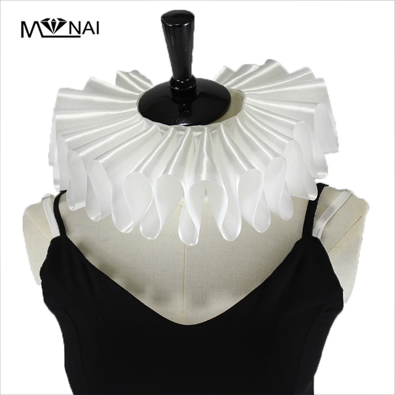 

Womens Elizabethan Neck Ruff Collar Victorian Satin Ruffle Fake Collars Cospaly Party Fancy Dress