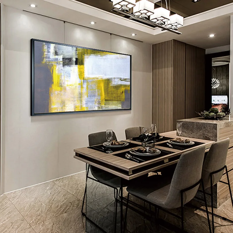 Серая и желтая Абстрактная живопись на холсте напечатанная настенные