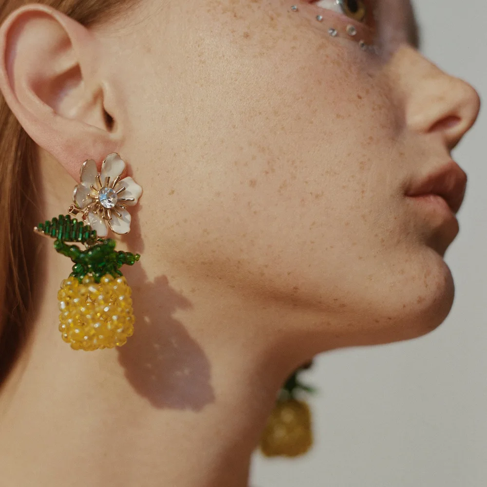 Новый Модный ручной работы с бисером цветочным узором ананас Серьги в виде