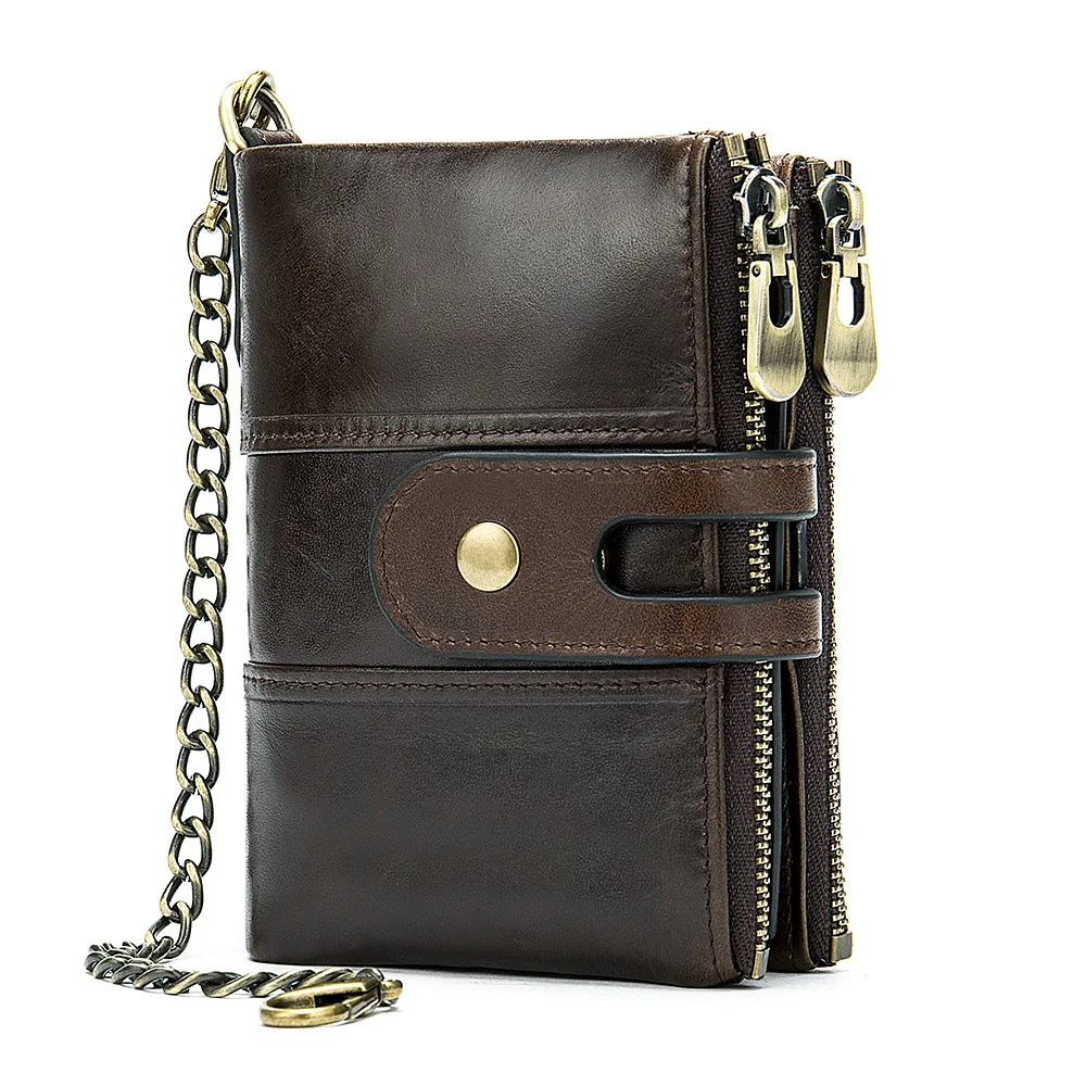 

Men's wallet leather wallets retro hotlinking prevention more screens double zipper short zero leather wallet