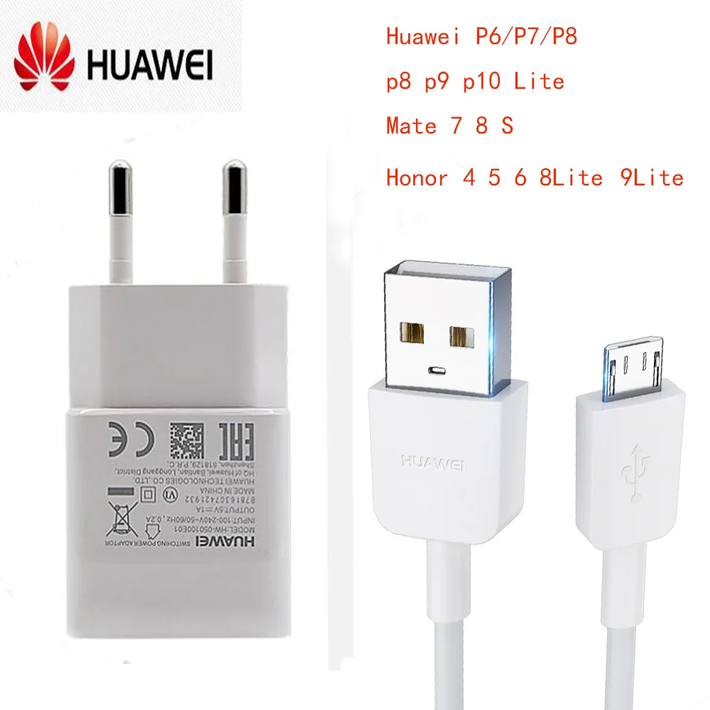 Оригинальное зарядное устройство Huawei для p10 p9 p8 lite Honor 8X 7x 6 6a y6 Y5 6x 6c 5c mate 8 7 S 5 В/1 А ЕС