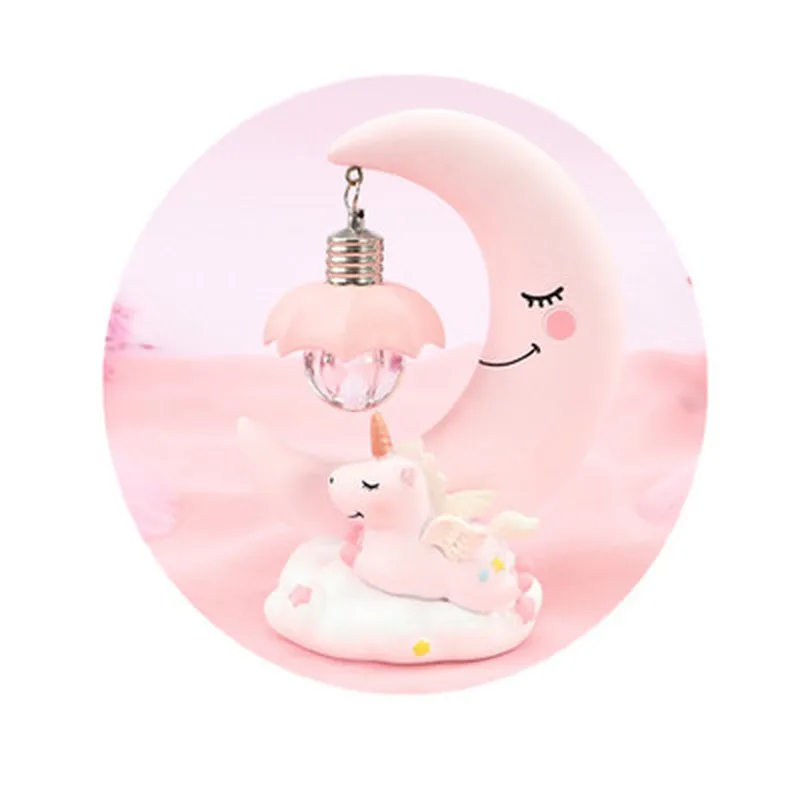 

Resin Night Light Ornaments Pink Moon Miniature Figurines LED Lamp Student Christmas Gifts Home Office Desk Decoration Crafts