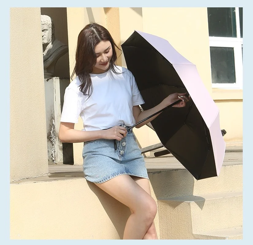 

Black Plastic Sun Umbrella Sunny Rain Umbrella Anti-ultraviolet Sunscreen Sunshade Women's Triple Folding Umbrella Umbrellas