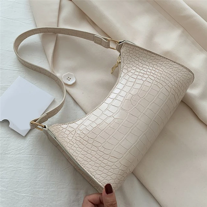 

Crocodile Pattern Women Underarm Bag Vintage Design PU Leather Ladies Small Shoulder Bags Female Tote Baguette Purse Handbags