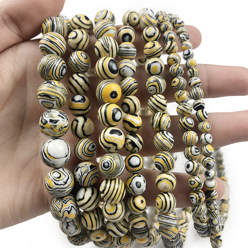 

WLYeeS Round Yellow malachite Artificial Natural Stone Loose beads for For Jewelry Making DIY Bracelet Necklace 15"4/6/8/10/12mm