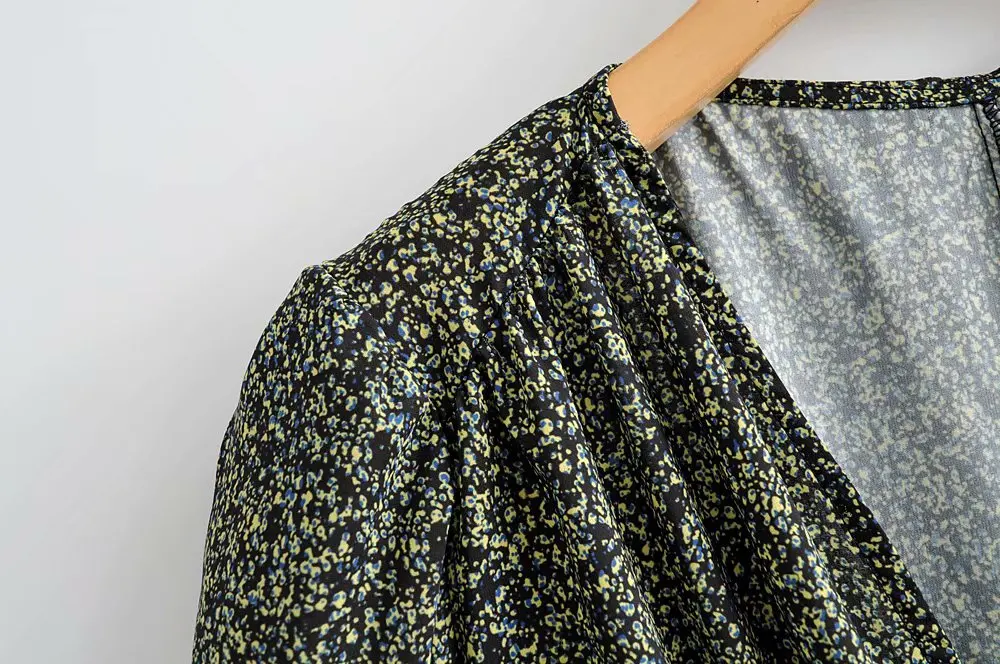 Женское Плиссированное мини-платье с v-образным вырезом и цветочным принтом