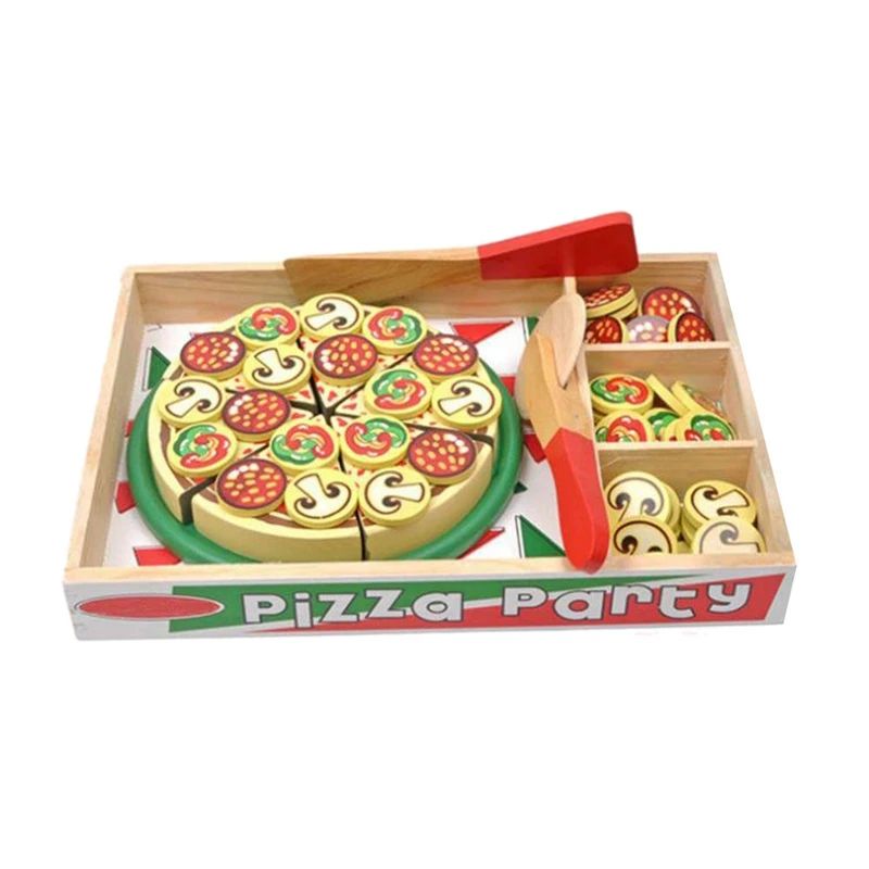 

64 Pcs Pretend Play Wooden Pizza Toy for Kids, Pizza Play Food Set for Children Pizza Party Food Cooking and Cutting Wooden Play