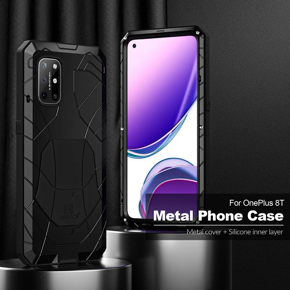 phone case for oneplus 8t shockproof cover heavy duty protection armor metal shell tempered glass as gift phone accessories free global shipping