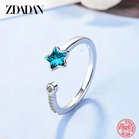 zdadan 925 sterling silver star blue crystal open adjustable ring for women fashion party jewelry gift
