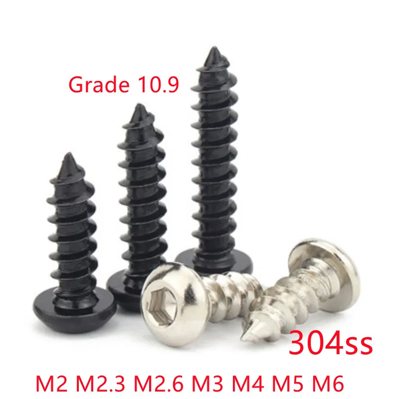

10-50Pcs steel with black Hexagon Socket Button Head Self tapping Screw M3 M4 M5 M6 Round Head Hex Tapping Screws