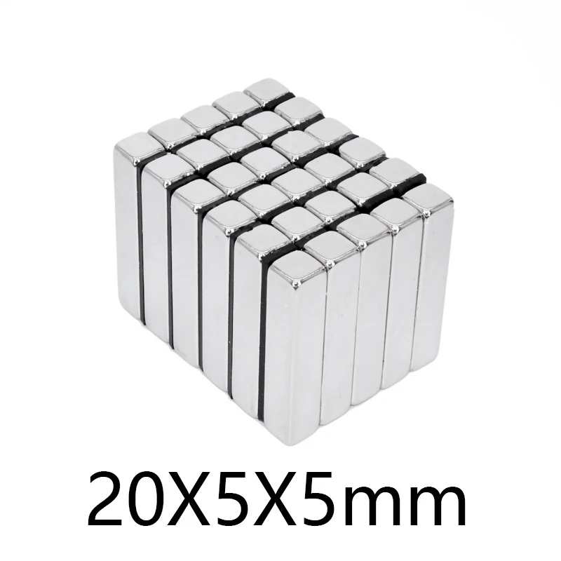 

20-300 шт. 20*5*5 мм Блок редкоземельный магнит 20x5x5 мм маленький квадратный магнит на холодильник N35 неодимовый магнит NdFeB мощный 20*5*5 мм