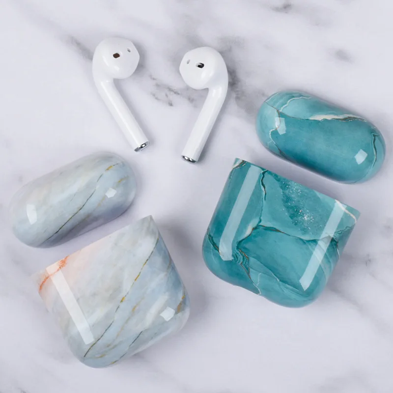 Новый чехол для наушников с мраморным рисунком Airpods 1 2 Жесткий Чехол ПК зарядного