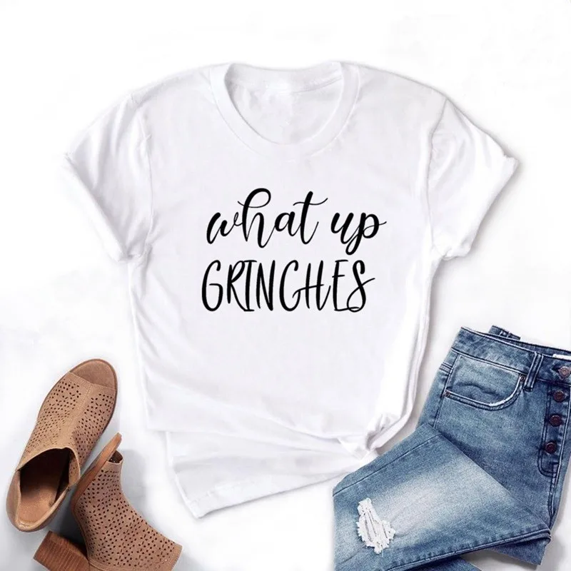 Женская футболка с принтом What Up Grinches хлопковая Повседневная забавная подарок для