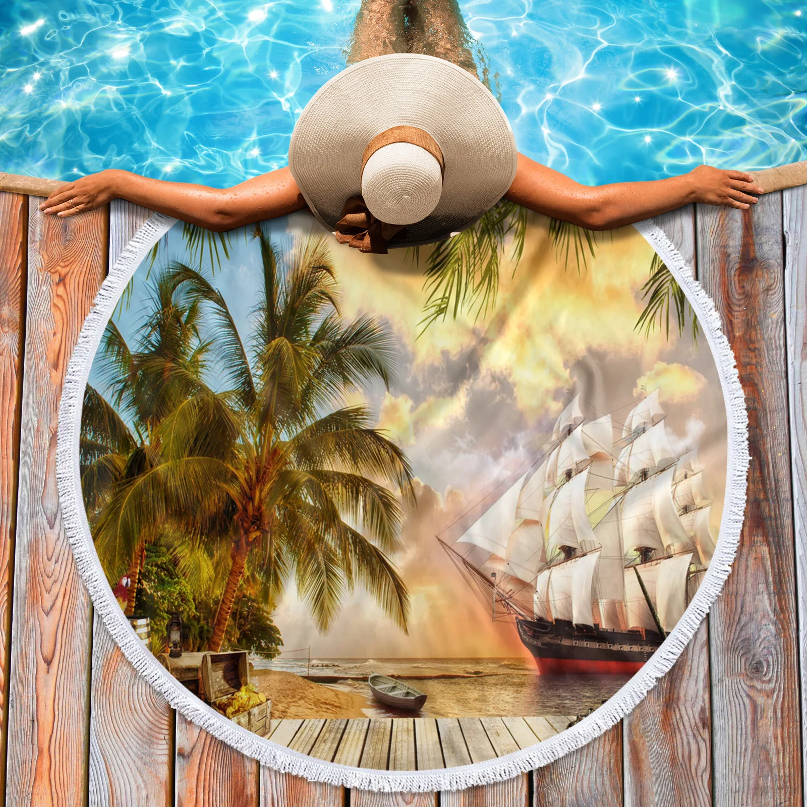 Tropical Arbor Pirate Ship Plank Beach Towel Luxury Quick-dry Microfiber Bath Towels Yoga Mat Sport Swimming | Дом и сад