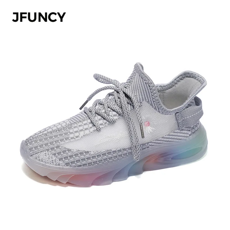 

JFUNCY Spring Women's Sports Shoes Fashion Little Daisy Print Mesh Breathable Weaving Cloth Female Flats Casual Women Shoe