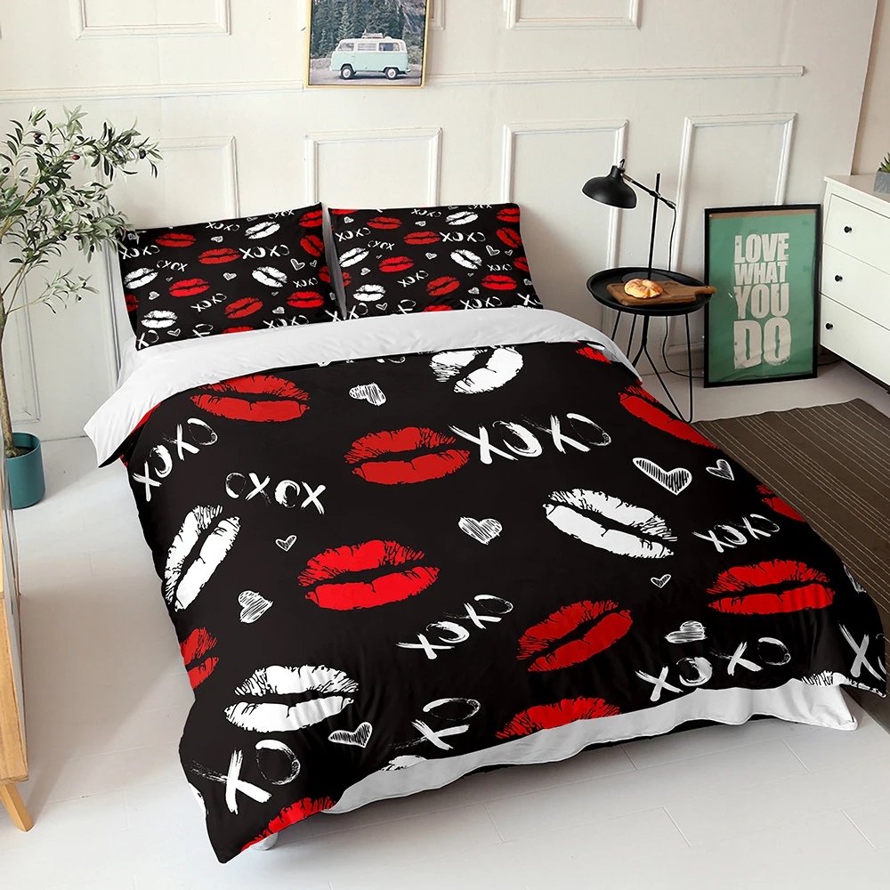 Комплект постельного белья с милыми губами пододеяльник комплект 2/3 шт