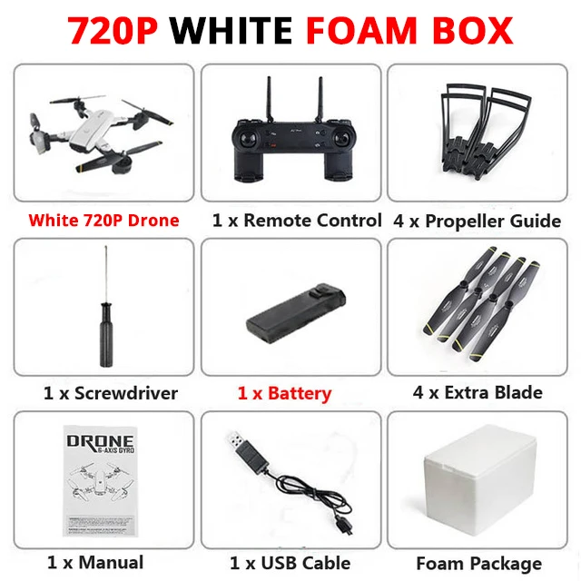 720P White Foam Box Mini Folding Unmanned Aerial Vehicle WIFI Drone With Camera HD 4K/1080P/720P FPV RTF Remote Control Helicopter RC Quadcopter Toy - Цвет: 720P White Foam Box