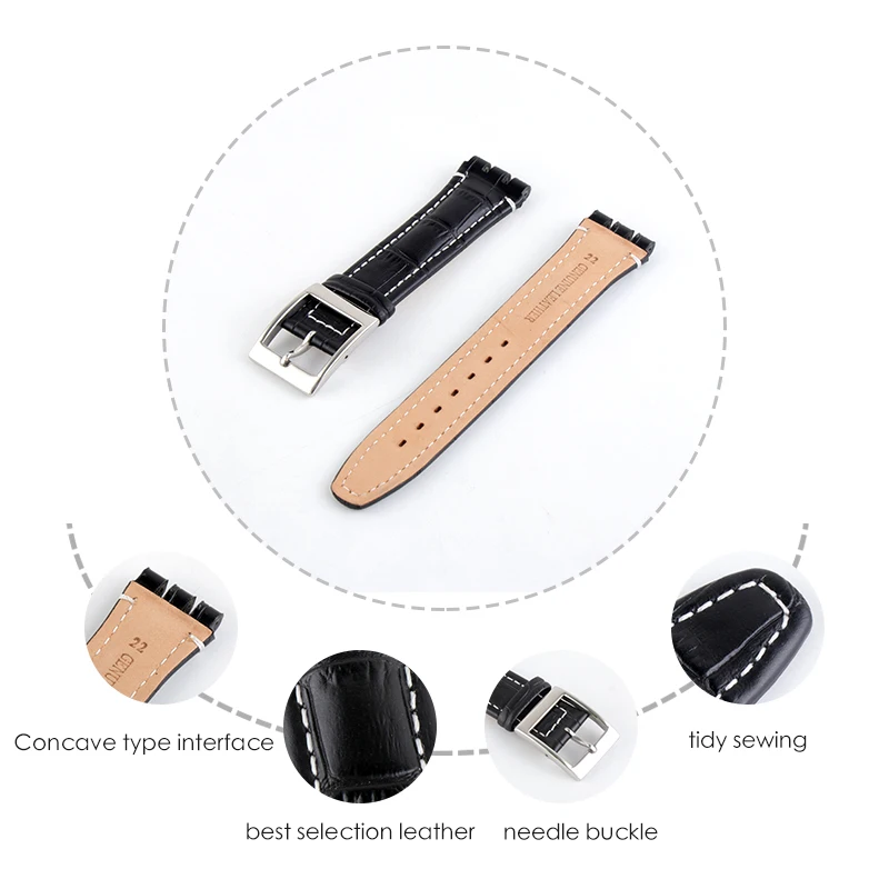 Ремешок сменный из телячьей кожи для часов цветной браслет натуральной Swatch 19 мм 17