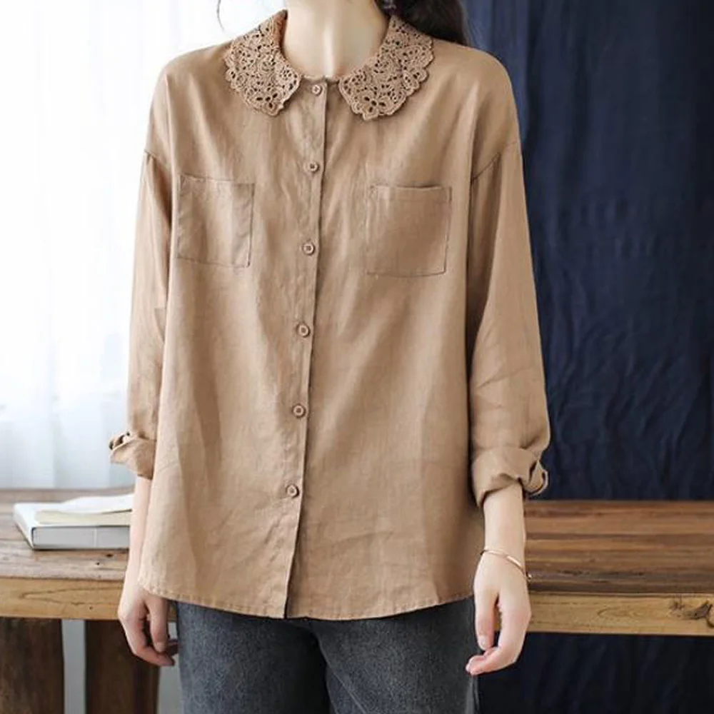 Размера плюс женские блузки 2021 Новое поступление в винтажном стиле С кружевным