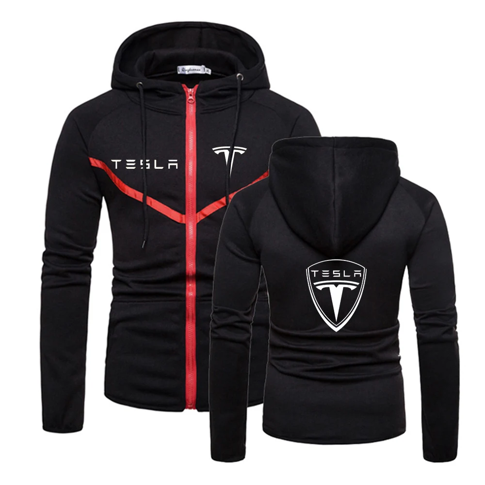 

2021New TESLA Zipper Brand Hoodies Men Fitness Sweatshirts Solid Color England Style Muscle Sportswear Coat