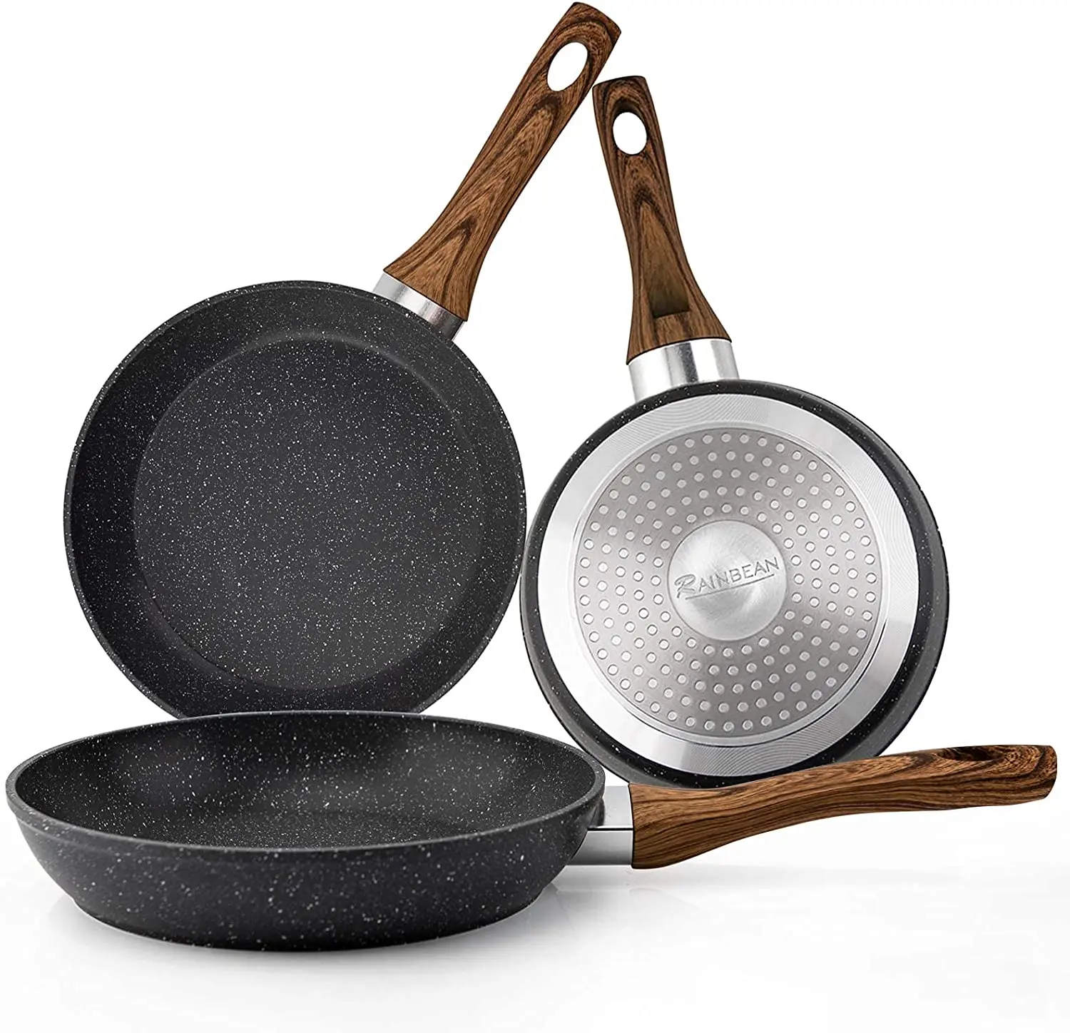 

Frying Pan Set 3-Piece Nonstick Saucepan Woks Cookware Set Marble Pot Induction Cooker 7/8/9.5 inch Set