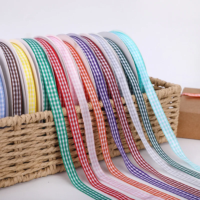 

25 Yards 10mm Lattice Plaid Ribbons Gift Wrapping Polyester Ribbon Handmade DIY Craft Accessories For Home Wedding Decoration
