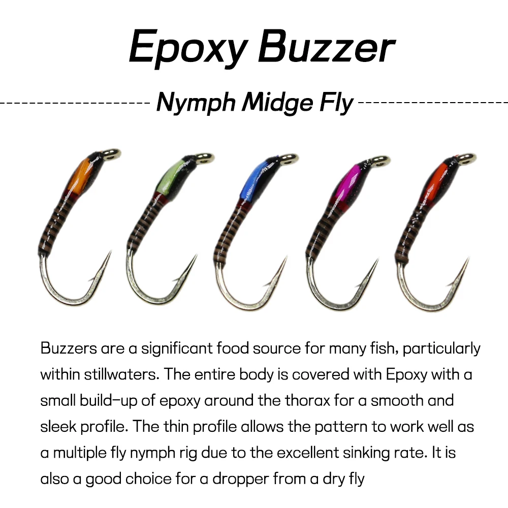 Bimoo 50 шт. #10 #12 #14 эпоксидный зуммер Midge Nymph муха Бронзовый крючок для Форели