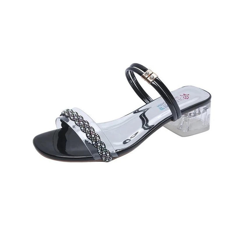 

Women's shoes 2021 new summer ins tide fashion outer wear low-heeled rhinestones two-wear ladies sandals slippers